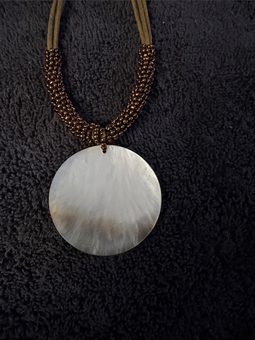 Lia Sophia Yellow Cord Necklace with Iridescent Mother-of-Pearl Pendant